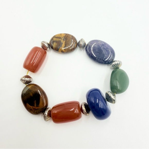 Multicolor Gemstone Chunky Beaded Stretch Bracelet - Picture 3 of 5